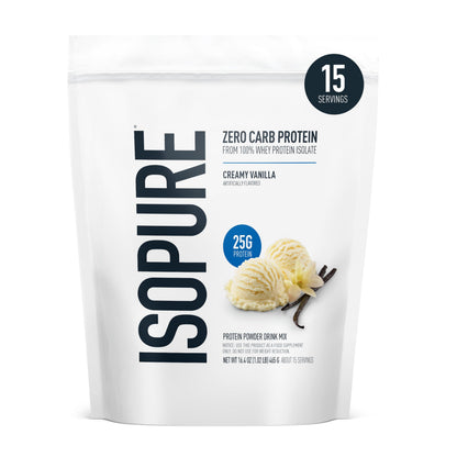 Isopure Zero Carb 100% Pure Whey Isolate Protein Powder, Lactose Free, Gluten Free, with Vitamins, Creamy Vanilla, 25g Protein Per Serving, 1 Lb,