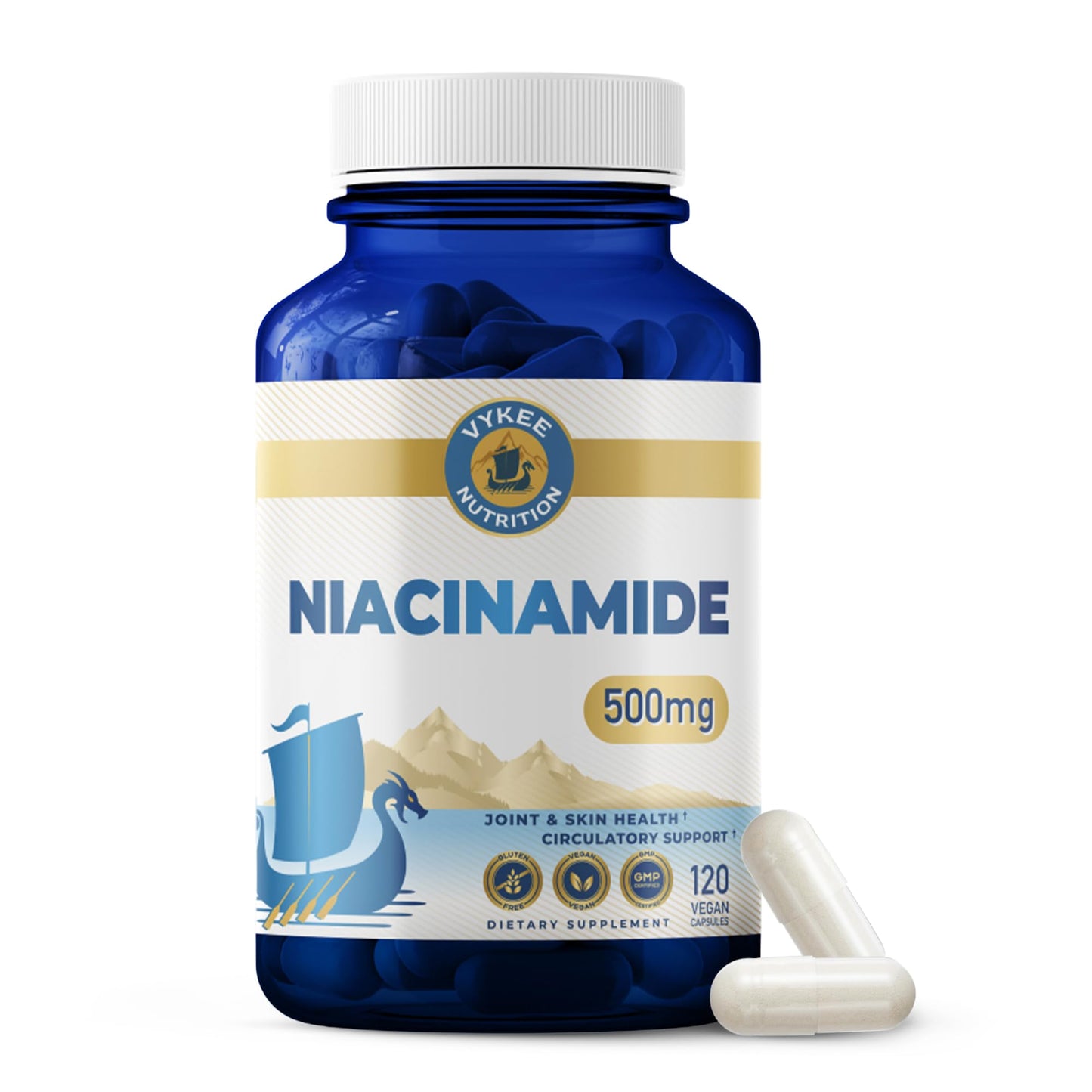 Vykee Nutrition Niacinamide Capsules - Vitamin B3 Supplement for Skin Wellness Cellular Energy and Metabolic Support - Vegan, Non-GMO Gluten Free