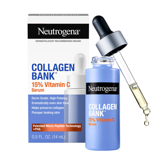 Neutrogena Collagen Bank 15% Vitamin C Face Serum, Vitamin C Serum for Face Helps Build Collagen for Glowing, Plumper Looking Skin,