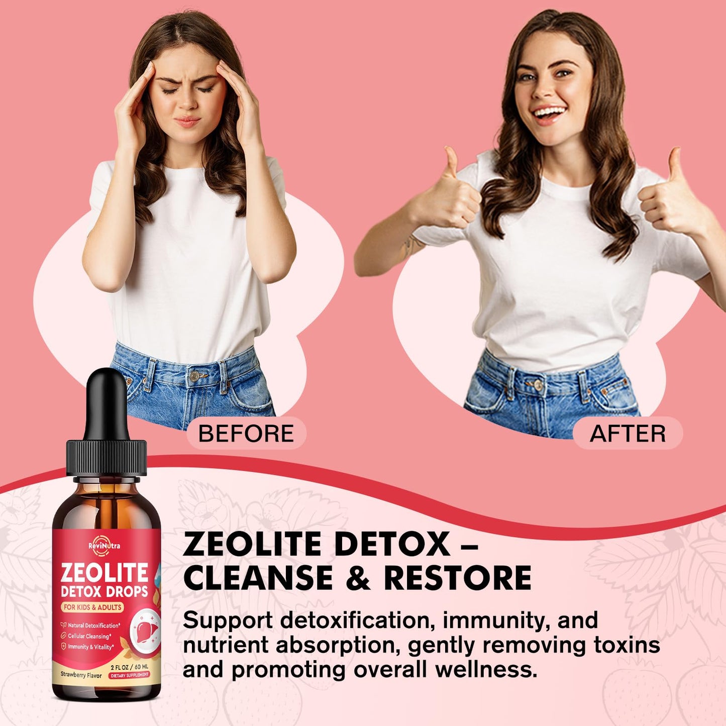 ReviNutra Zeolite Detox for Kids and Adults, Clinoptilolite Zeolite Liquid Drops with Chlorella,
