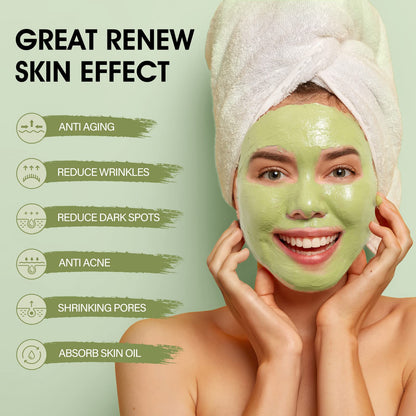 SHVYOG Green Tea Face Mask, Antioxidant Green Tea Clay Mask with Volcanic Mud, Deep Cleansing & Moisturizing & Hydrating Clay Facial Mask