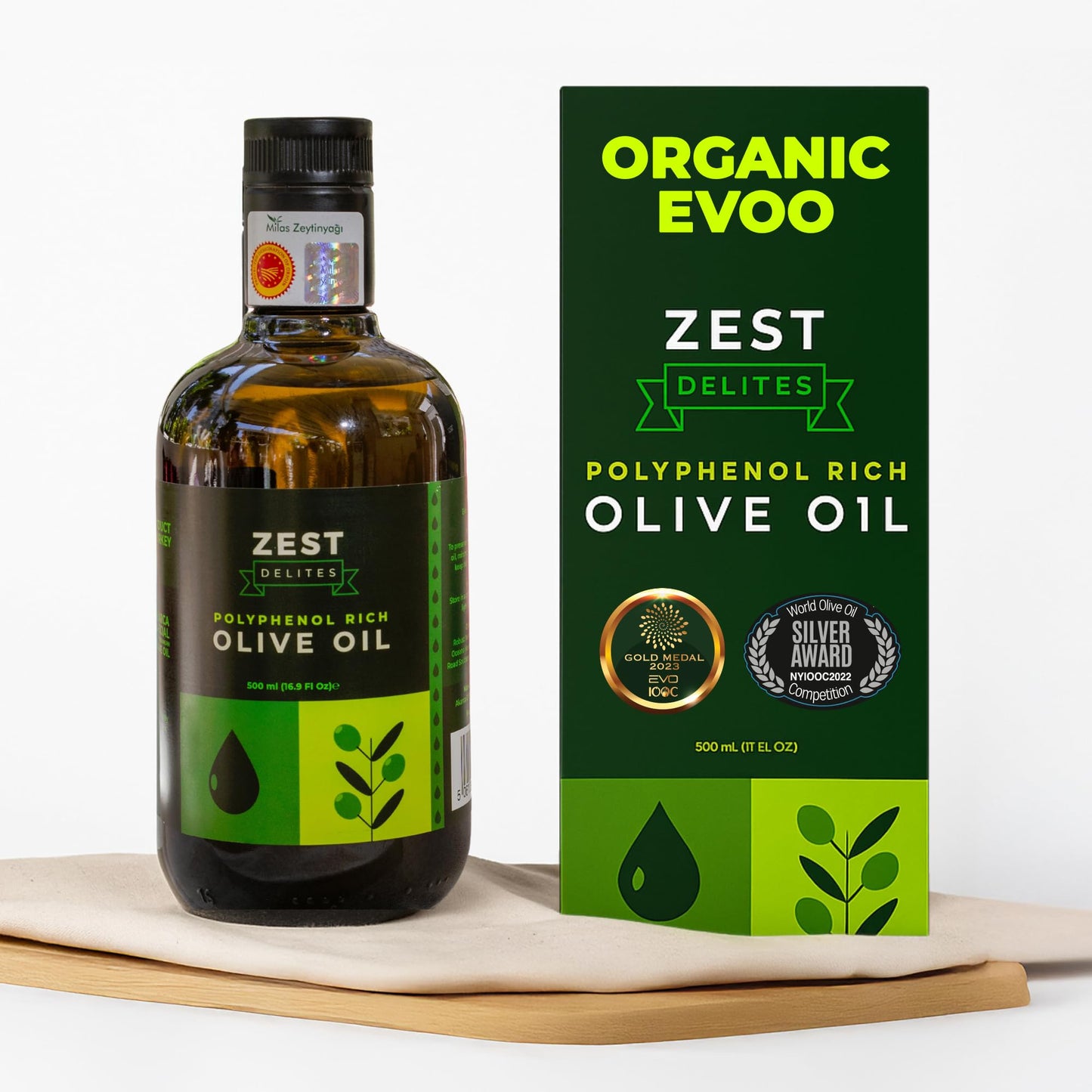 Polyphenol Rich Olive Oil Extra Virgin by Zest Delites, Up To 770 mg/kg High Polyphenol Olive Oil, Cold Pressed EVOO, Heart & Immunity Support, Single Origin