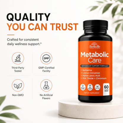 HerbaMe Berberine Supplement with Ceylon Cinnamon, Chromium, Alpha Lipoic Acid, Metabolic Care Supports Metabolism & Cardiovascular Health and Immune System