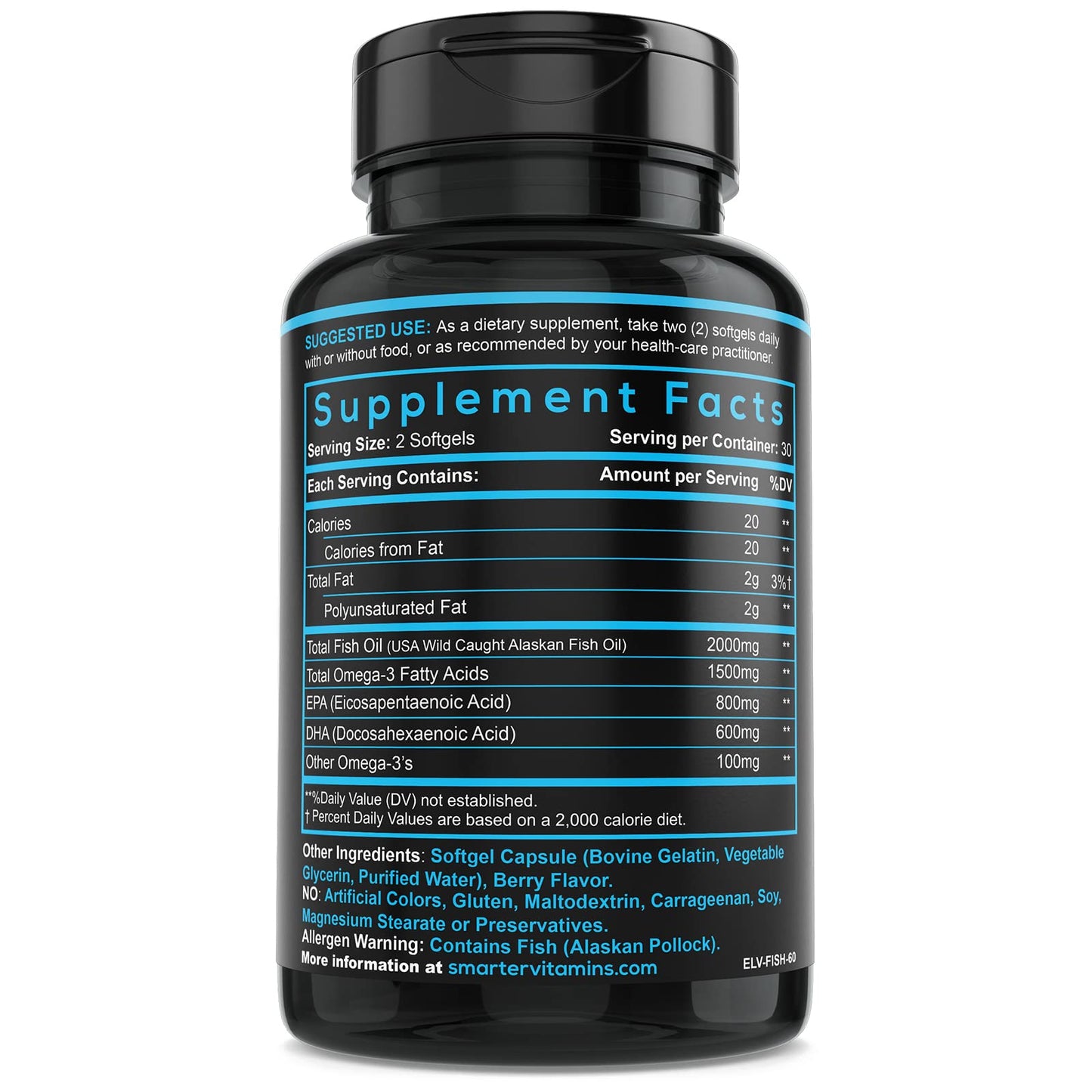 SmarterVitamins Omega 3 Fish Oil, Strawberry Flavor, Burpless, Tasteless, 2000mg, DHA EPA Triple Strength, Made with AlaskOmega®
