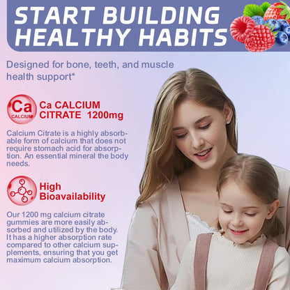 Calcium Citrate Gummies, Chewable 1200mg Calcium Gummies for Women & Men, Calcium Supplement for Muscle & Immune Support,