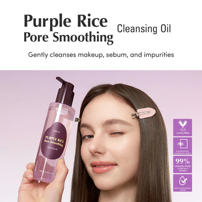 EQQUALBERRY Purple Rice Pore Smoothing Cleansing Oil – Deep Cleansing for Pores & Blackheads | Korean Oil Cleanser for Face & Makeup Remover