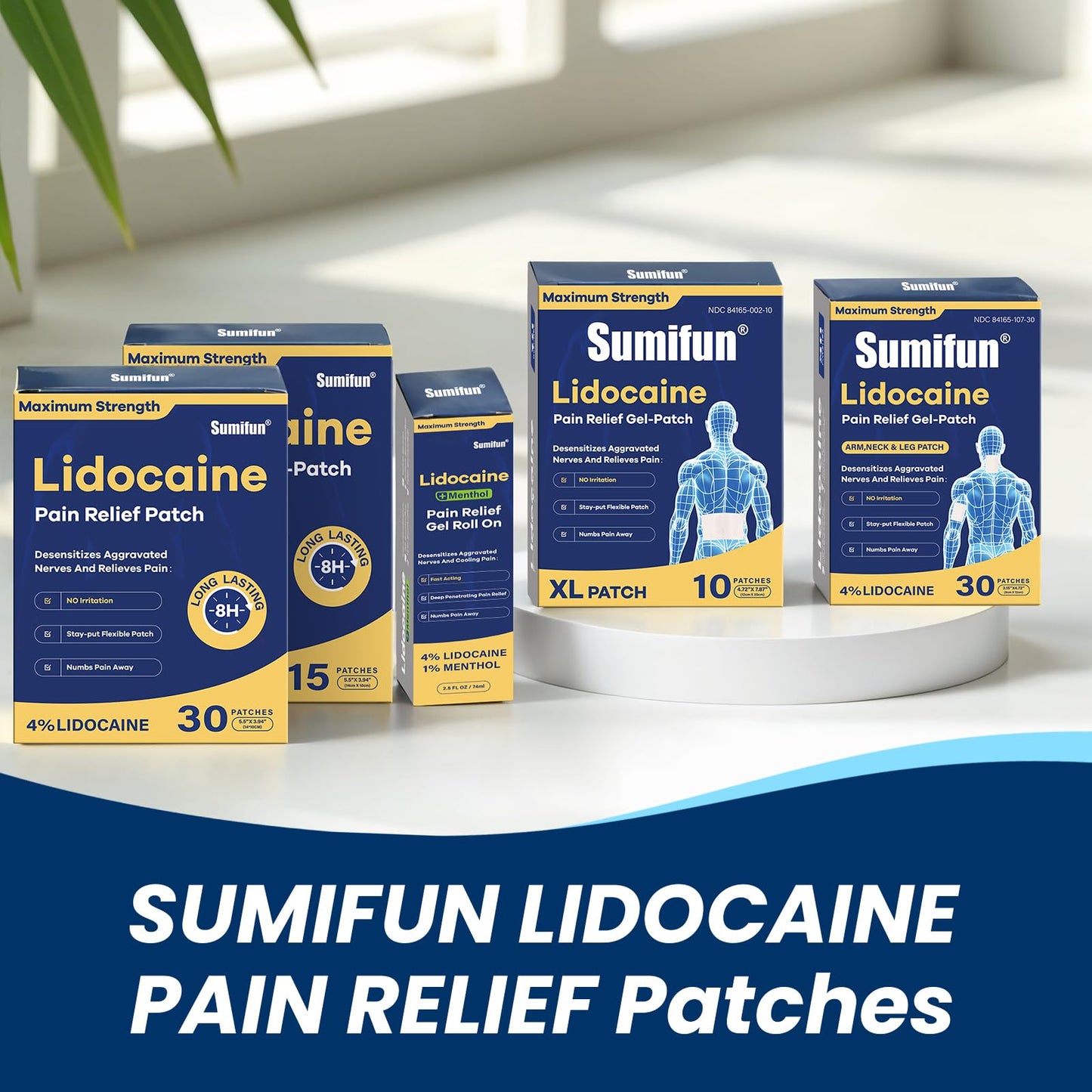 Sumifun 4% Lidocaine XL Pain Patches | Extra Large 4.72"x7.87" for Full Back & Thigh Coverage | Maximum Strength OTC Numbing | 8-Hour Medical Adhesion (X-Large, Count, 10) SumifunBuy Supplements Australia