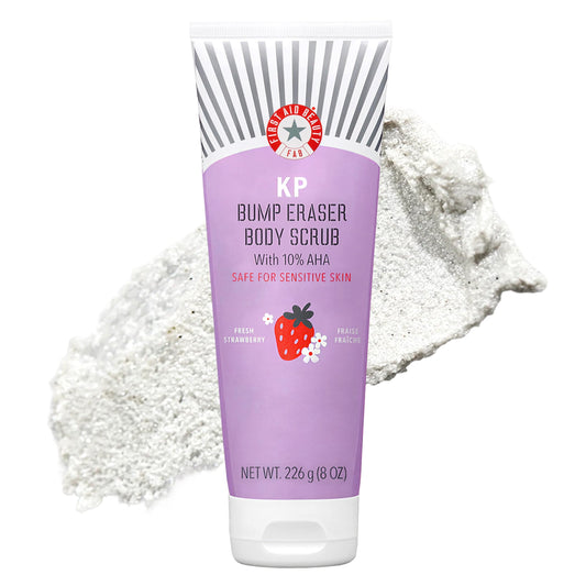 First Aid Beauty - KP Bump Eraser Body Scrub with 10% AHA, Keratosis Pilaris Exfoliator with Glycolic and Lactic acids, Helps Reduce Chicken Skin Bumps