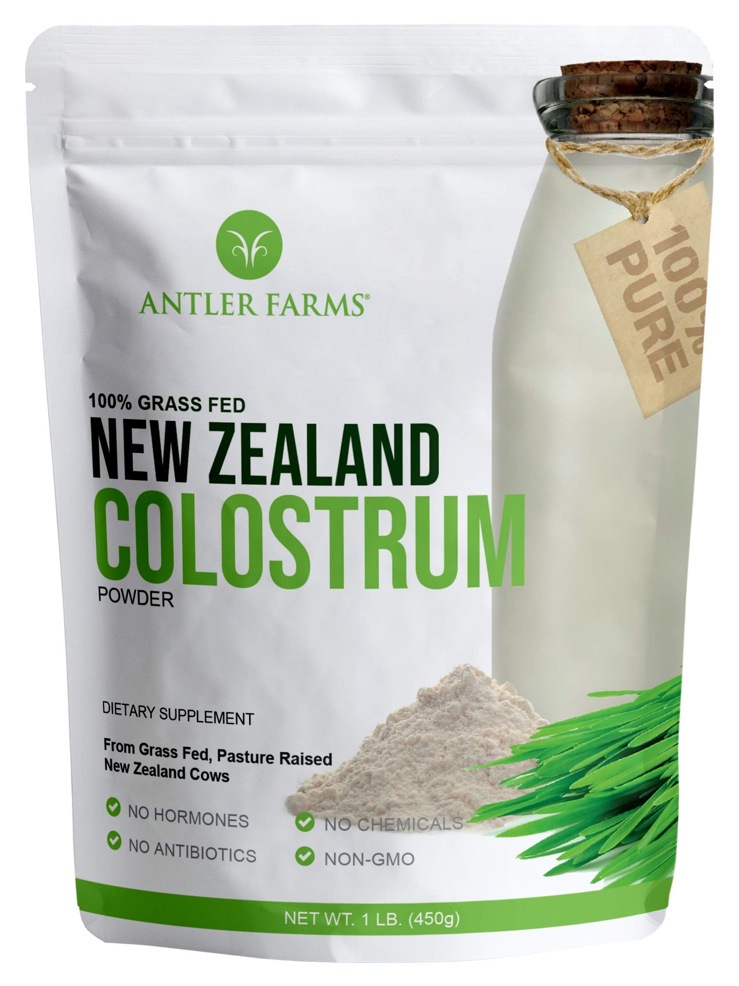 Antler Farms 100% Pure New Zealand Colostrum, 30 Servings, 1 lb - Grass Fed, Pasture Raised, Clean Sourced, Cold Processed,