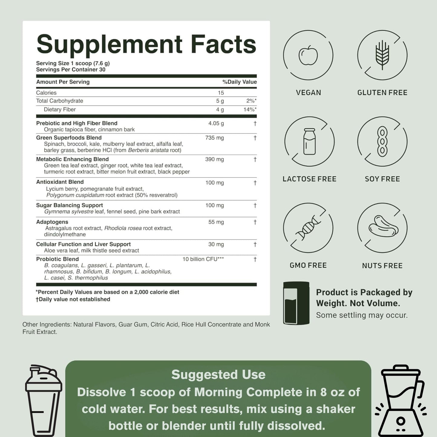 ACTIVATEDYOU Morning Complete Daily Wellness Greens Superfood Drink Mix for Gut Health w/Prebiotics, Probiotics, Antioxidants, Green Superfoods,