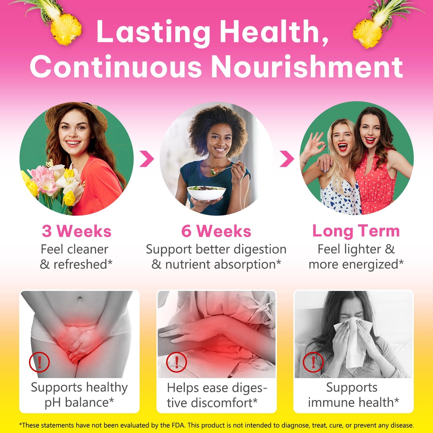 KITNOBLIS Feminine Probiotic Gummies with Slippery Elm- Pineapple Gummies for Women pH Balance, Gut Health & Immune Supports | with Prebiotics & Lactobacillus Blend (60 Gummies) KITNOBLISBuy Supplements Australia