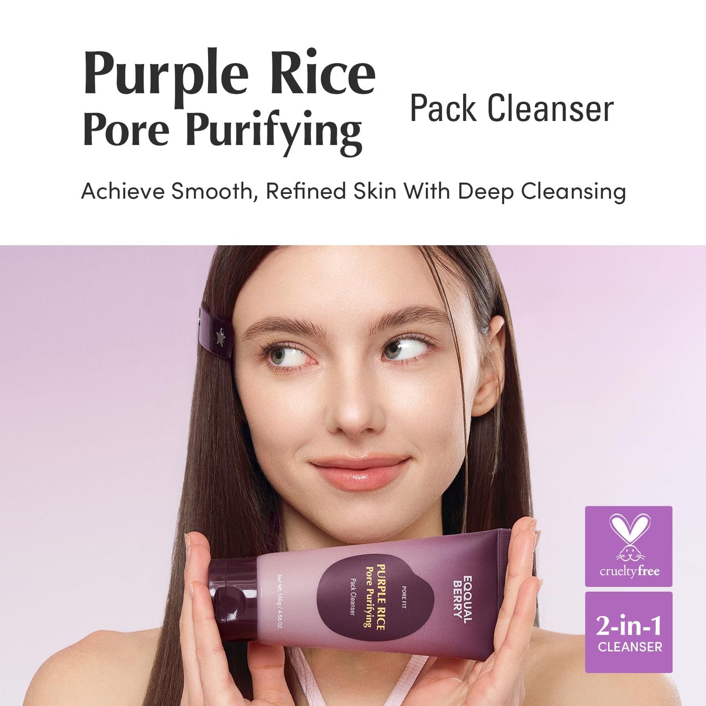 EQQUALBERRY Purple Rice Pore Purifying Pack Cleanser - Dual-Use Clay Mask & Foam Cleanser | Deep Cleansing for Pore Care & Skin Prep | AHA+BHA+PHA