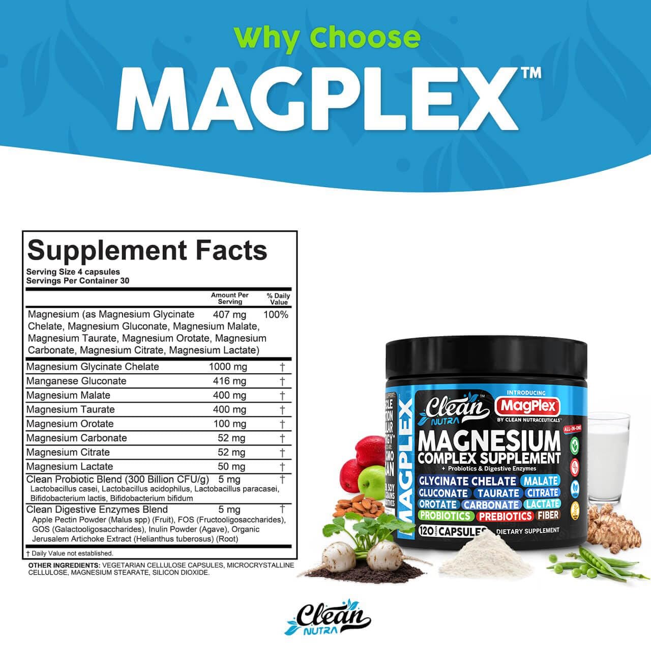 8in1 Magnesium Supplement Complex | Magnesium Glycinate Citrate Malate Gluconate Orotate Carbonate Lactate + Prebiotics Probiotics Digestive Enzymes Magnesio