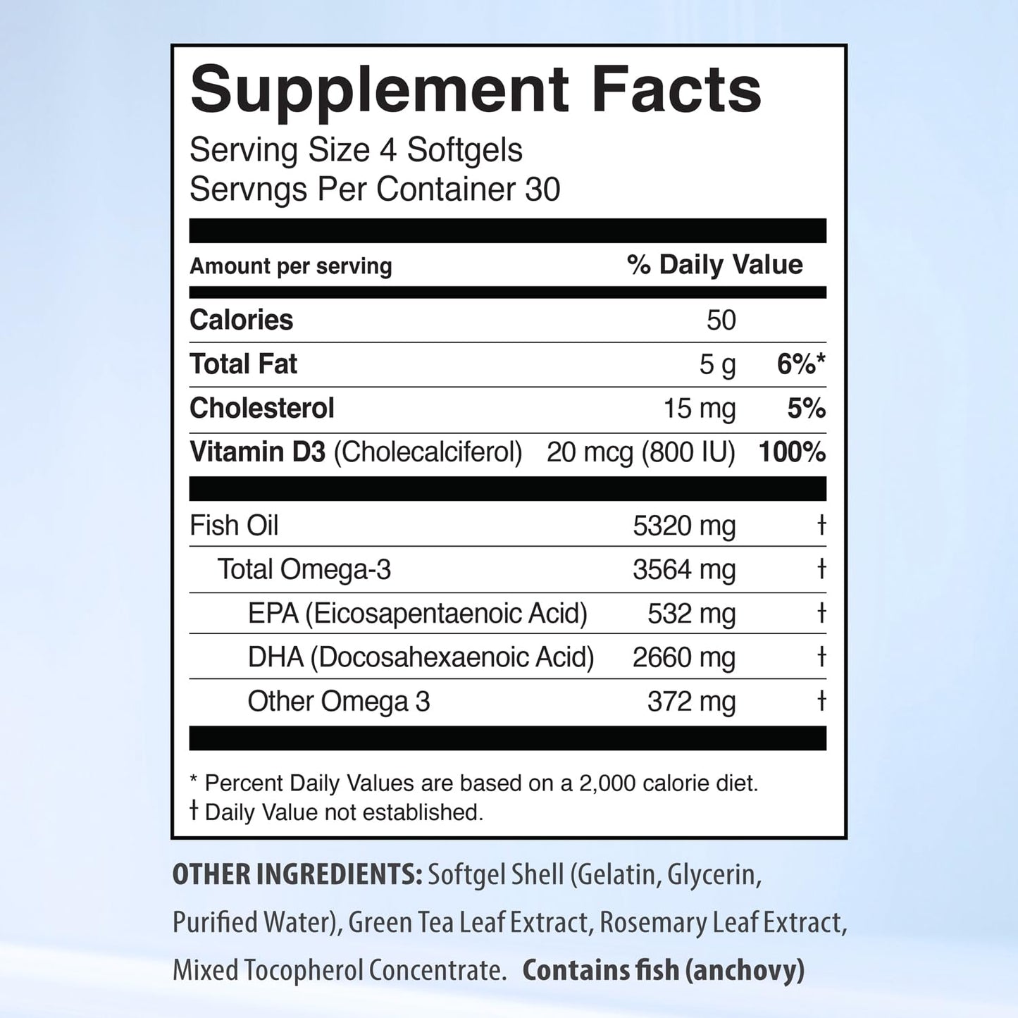 5X Ultimate Strength Omega 3 Fish Oil Supplements with High DHA and EPA Omega 3 Fatty Acids, Fish Oil Supplement with Vitamin D