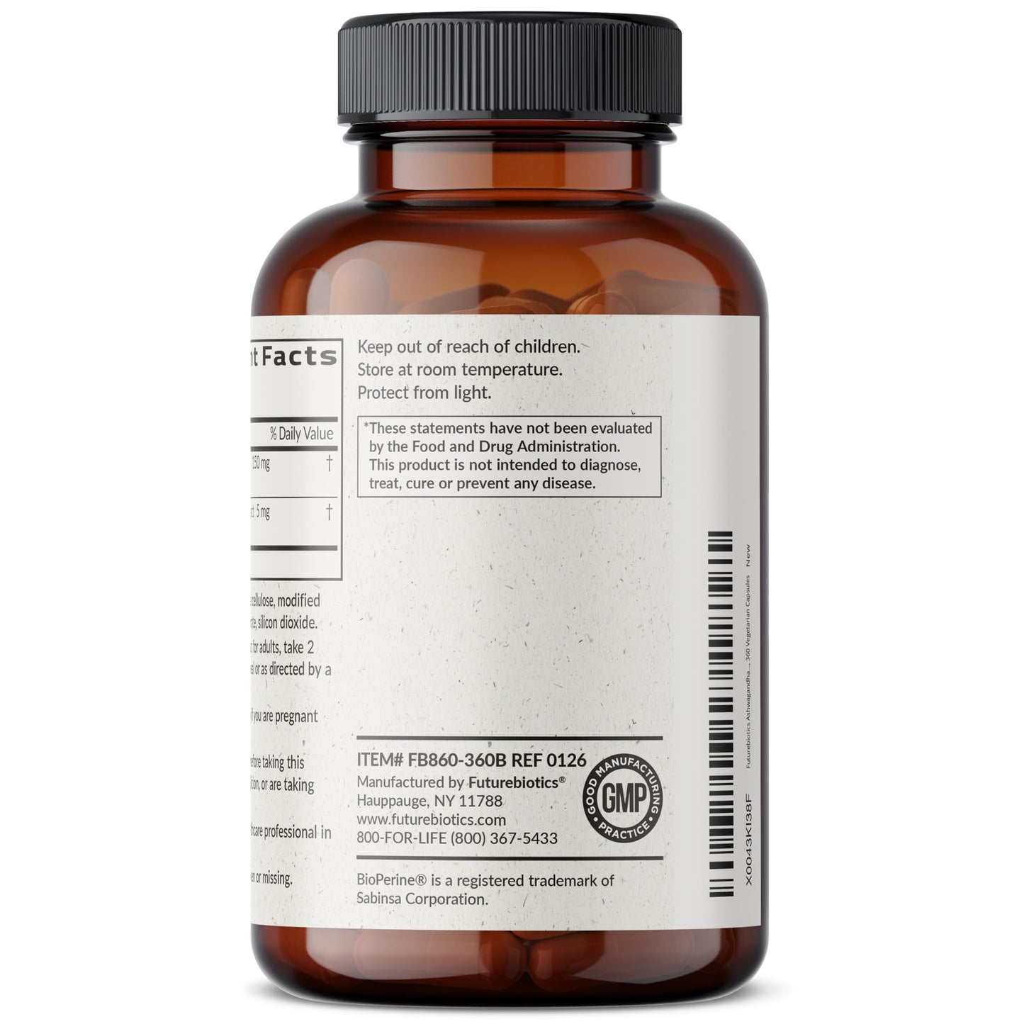 Futurebiotics Ashwagandha Extra Strength Stress & Mood Support with BioPerine - Non GMO Formula, 360 Vegetarian Capsules