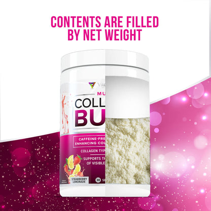 Multi Collagen Burn: Hydrolyzed Protein Peptides with Hyaluronic Acid, Vitamin C, SOD B Dimpless, Types I, II, III, V and X, Caffeine-Free Strawberry