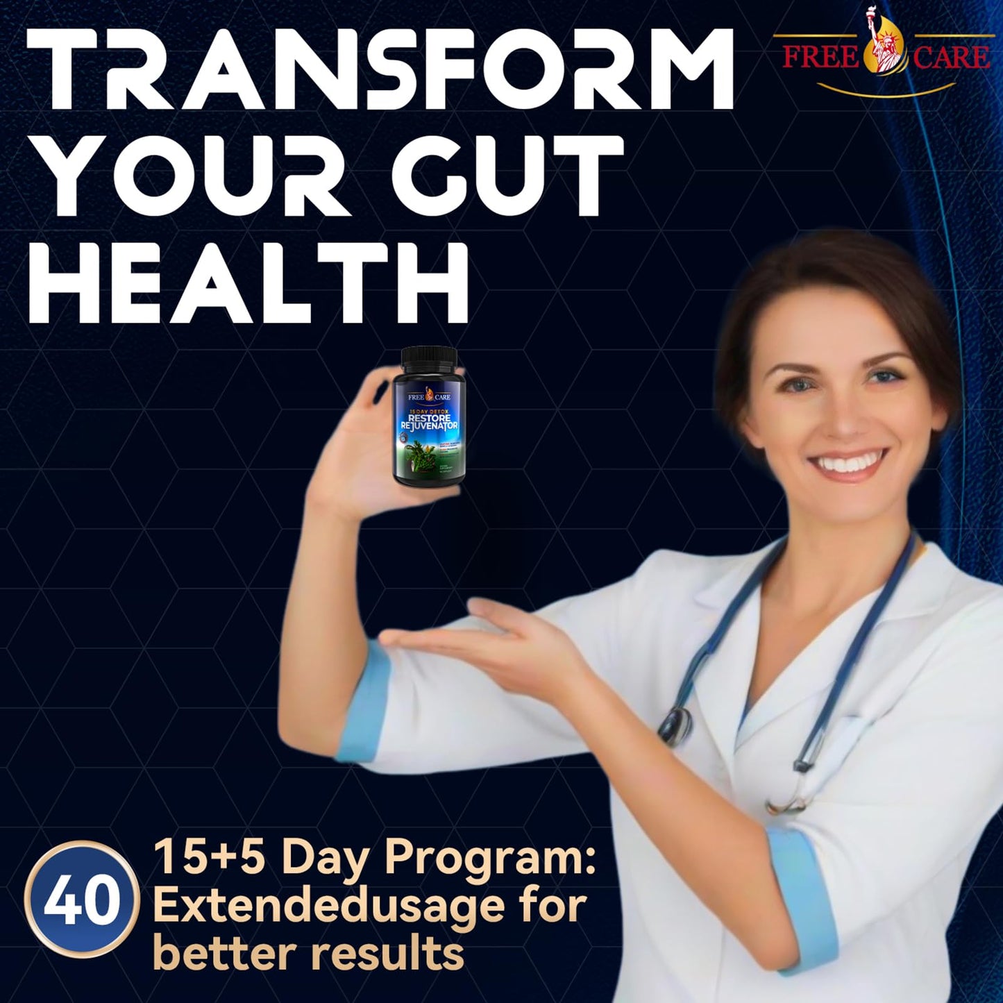 FreeCare Colon Cleanse 15+5Day Upgrade,Advanced Gut Cleanse Detox for Women & Men Fast Natural Laxative for Constipation Relief with Cascara Sagrada, Psyllium Husk