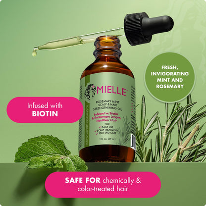 Mielle Organics Rosemary & Mint Hair Oil - Strengthening Biotin Oil Infused Frizzy & Damaged Hair Care - Split Ends & Dry Scalp Treatment