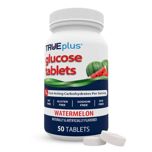 TRUEplus Glucose Tablets, Chewable, Watermelon Flavor, 15g Fast-Acting Carbohydrates, Dye Free, Gluten Free, No Fat, Boost Energy, 50 Count