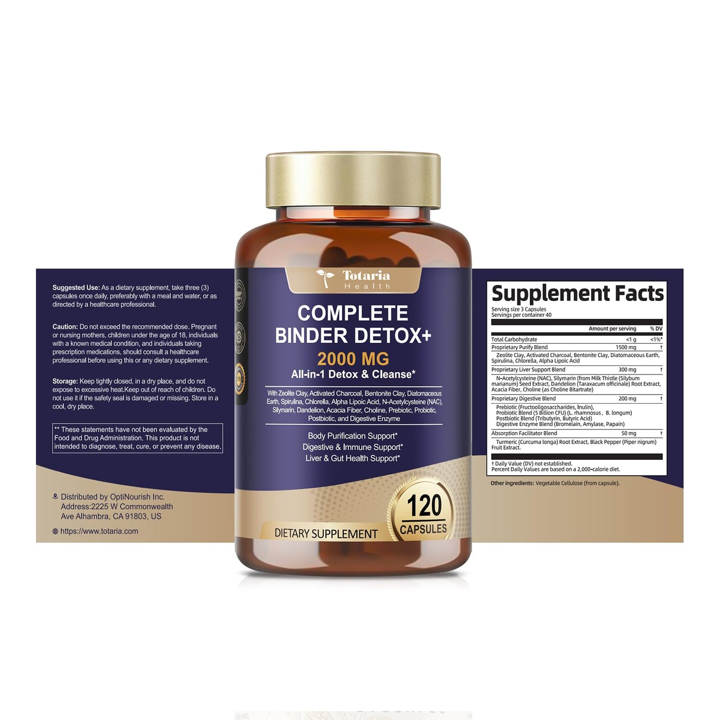 Totaria 2000MG All-in-1 Detox Binder, Activated Charcoal, Zeolite, Bentonite Clay, Alpha Lipoic Acid, 7-Layer Detox & Cleanse Supplement