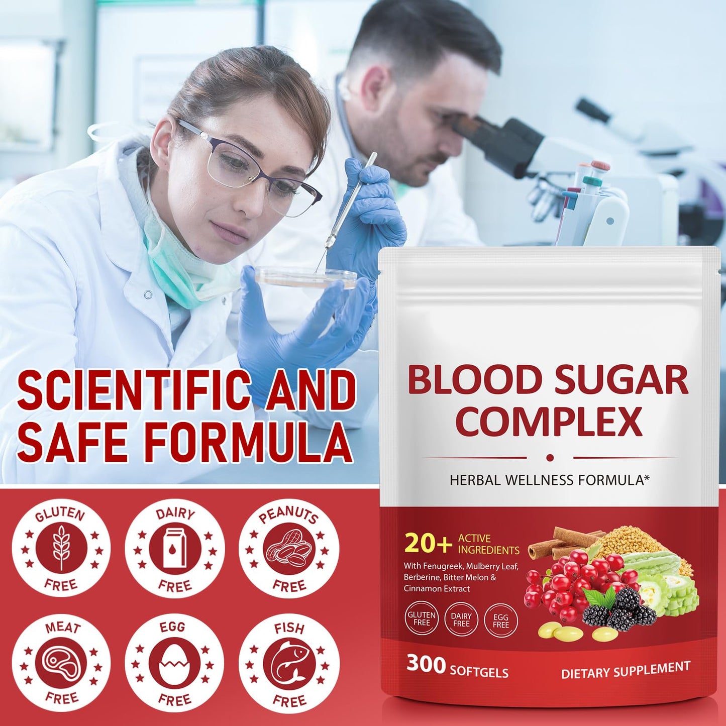 300 Softgels Blood Sugar Complex Supplement | 20+ Active Herbs-Berberine, Cinnamon, Bitter Melon, Mulberry Leaf, Fenugreek, Vitamins for Energy Level