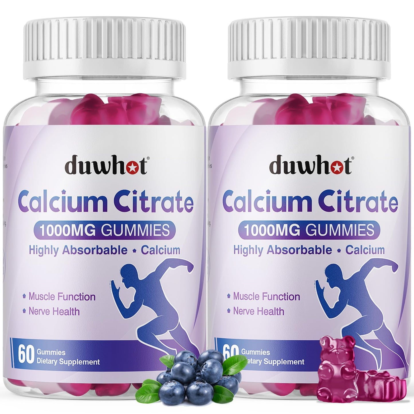 duwhot Calcium Citrate Gummies, Chewable Calcium Citrate 1000mg For Bone, Muscle & Immune Support, High Absorption Calcium Supplements for Women & Men
