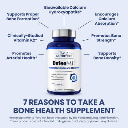 1MD Nutrition OsteoMD for Comprehensive Bone Support | with Calcium Hydroxyapatite, Vitamin D3 & K2 | 180 Capsules (2-Pack)