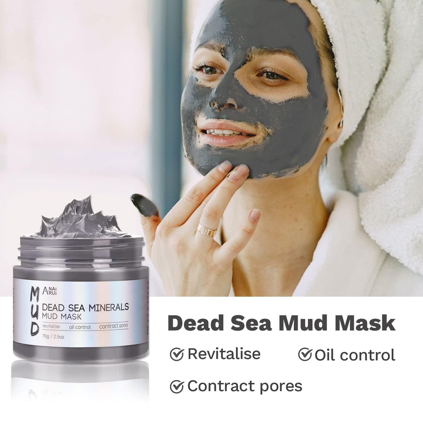 ANAI RUI 3 Pcs Face Mask Set - Turmeric Clay Mask - Green Tea Face Mask - Dead Sea Mud Mask for Oily Skin, Blackheads & Pores -Spa Gift Set Self