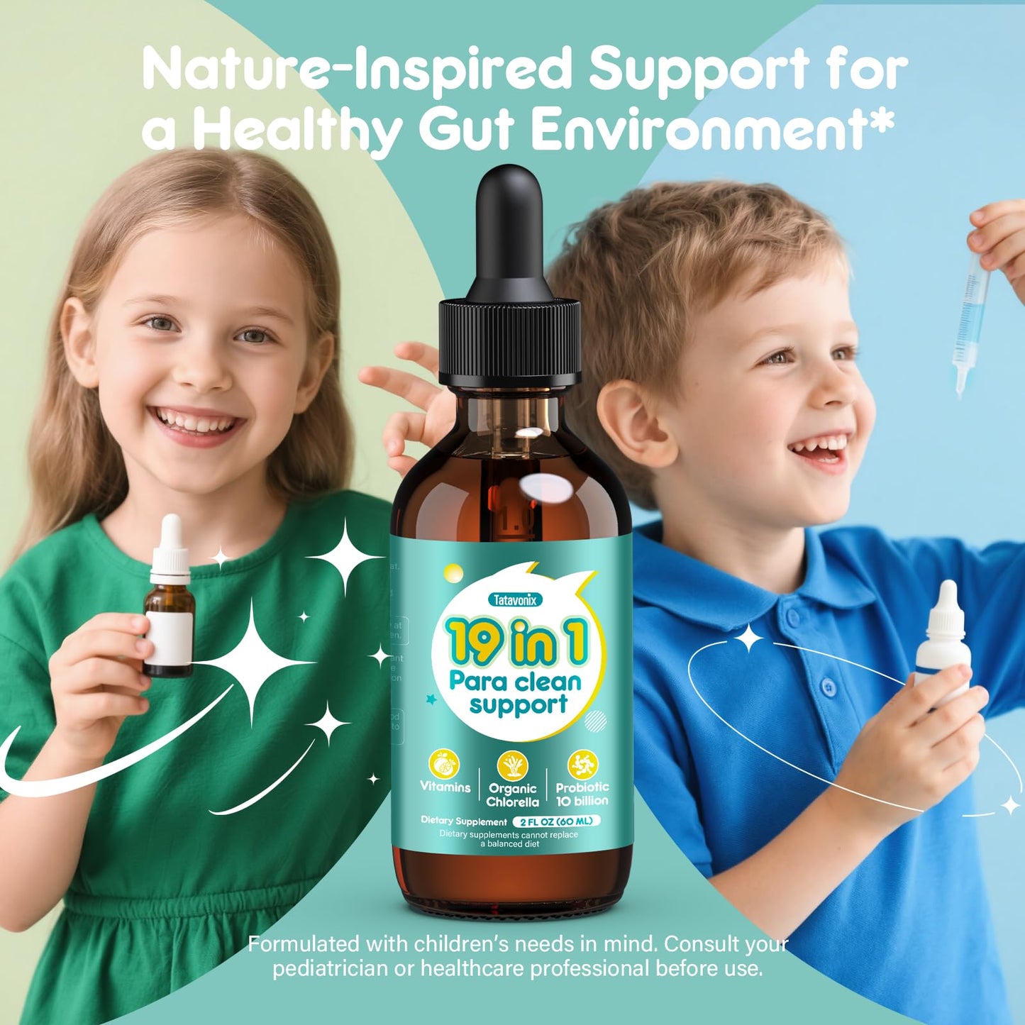 Tatavonix 19 in 1 Herbal Gut Cleanse Drops – Wormwood, Black Walnut, Chlorella 250mg, 10B Probiotics, Clove & Oregano – Liquid Detox Support