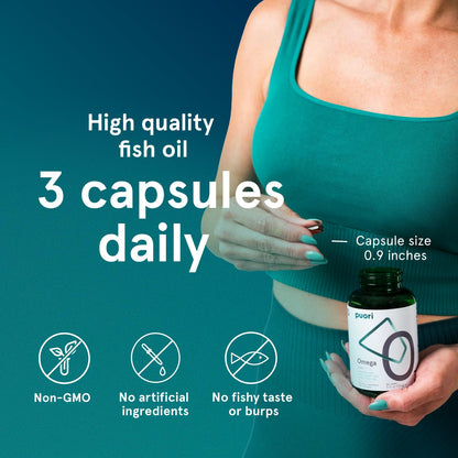 Puori Omega 3 Fish Oil Supplement - Ultra Pure & Burpless Wild Caught Fish Oil with 2000mg Omega 3 Fatty Acids,1250mg EPA & 500mg DHA Supports Heart,