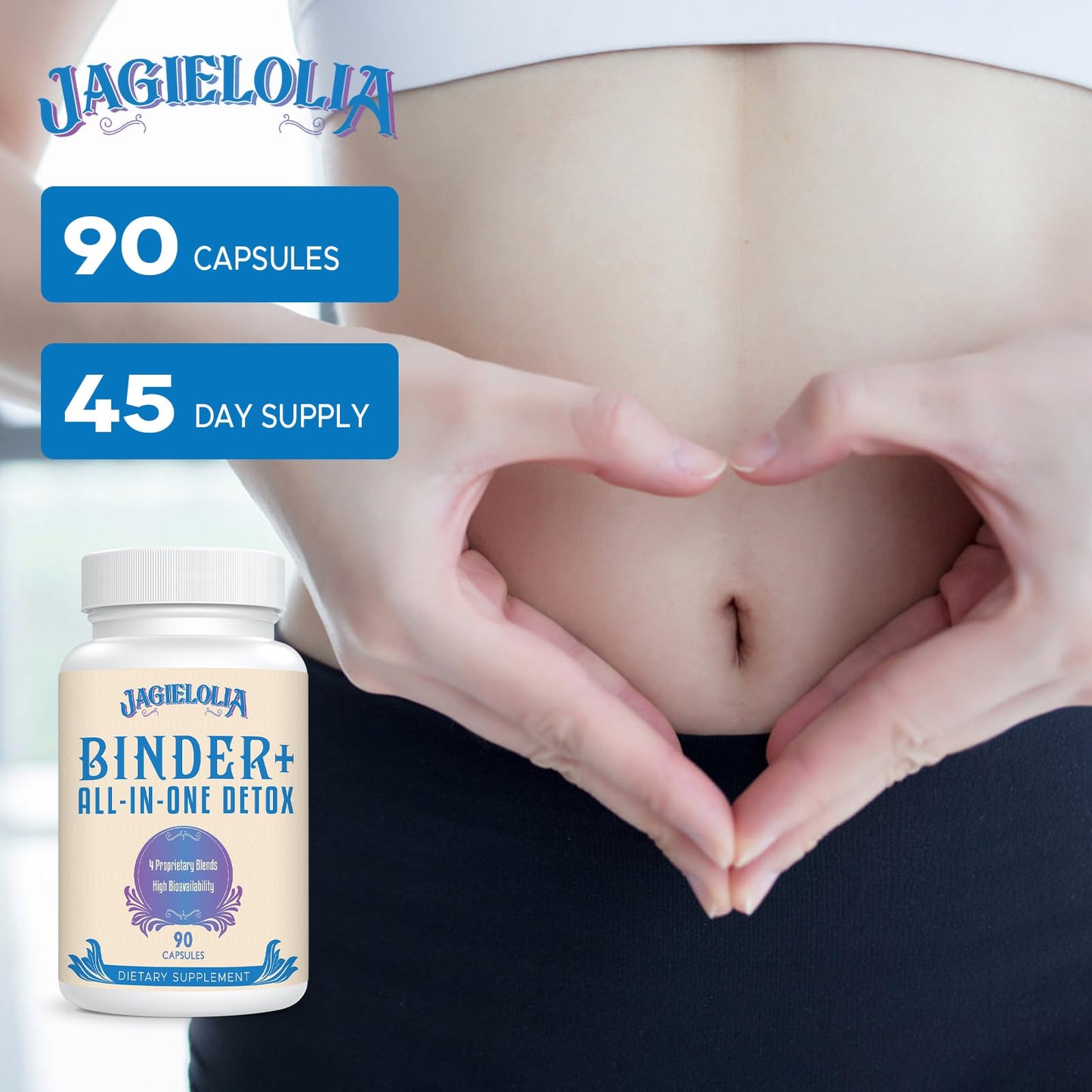 Jagielolia All-in-One Detox Binder Supplement 1500 MG - High Bioavailability, Liver Gut Detox Cleanse with Activated Charcoal, Zeolite & Bentonite Clay for Toxins,