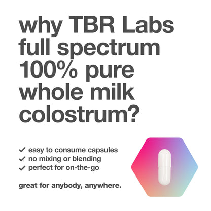 TBR Labs Pure Bovine Colostrum 180 Capsules - Antibiotic and Hormone Free - USA Sourced - All Natural - 100% First Milking