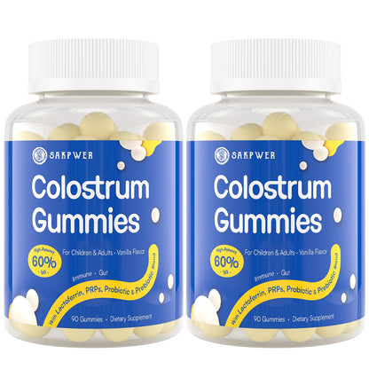 Sakpwer Bovine Colostrum Supplement Gummies - with 60% Highest IgG, Lactoferrin, Probiotics and Prebiotics for Adults and Kids