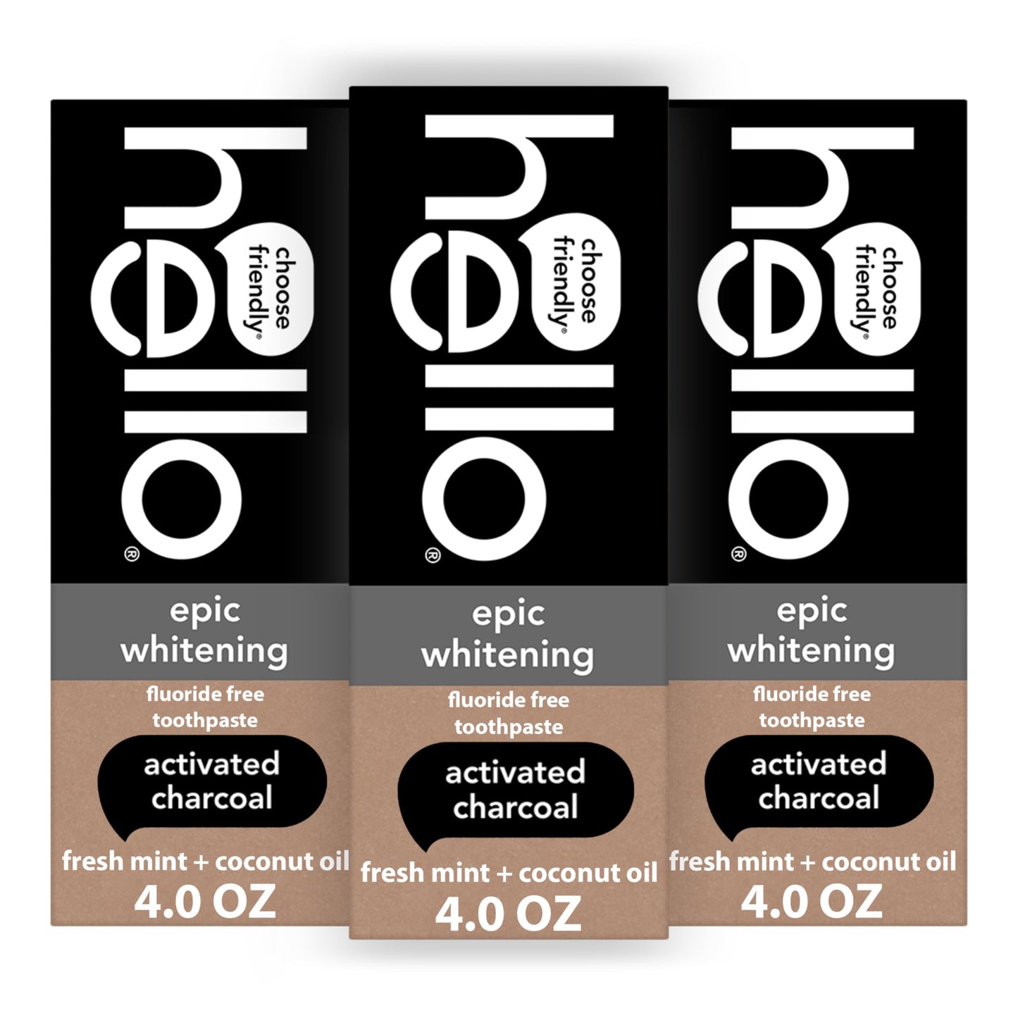 hello Epic Whitening Charcoal Fluoride Free Toothpaste, Activated Charcoal Toothpaste with Coconut Oil, Whitens Teeth Naturally, SLS Free