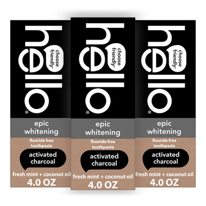 hello Epic Whitening Charcoal Fluoride Free Toothpaste, Activated Charcoal Toothpaste with Coconut Oil, Whitens Teeth Naturally, SLS Free