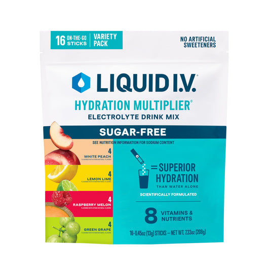 Liquid I.V.® Hydration Multiplier Sugar-Free Variety Pack - Raspberry Melon, Lemon Lime, White Peach, Green Grape