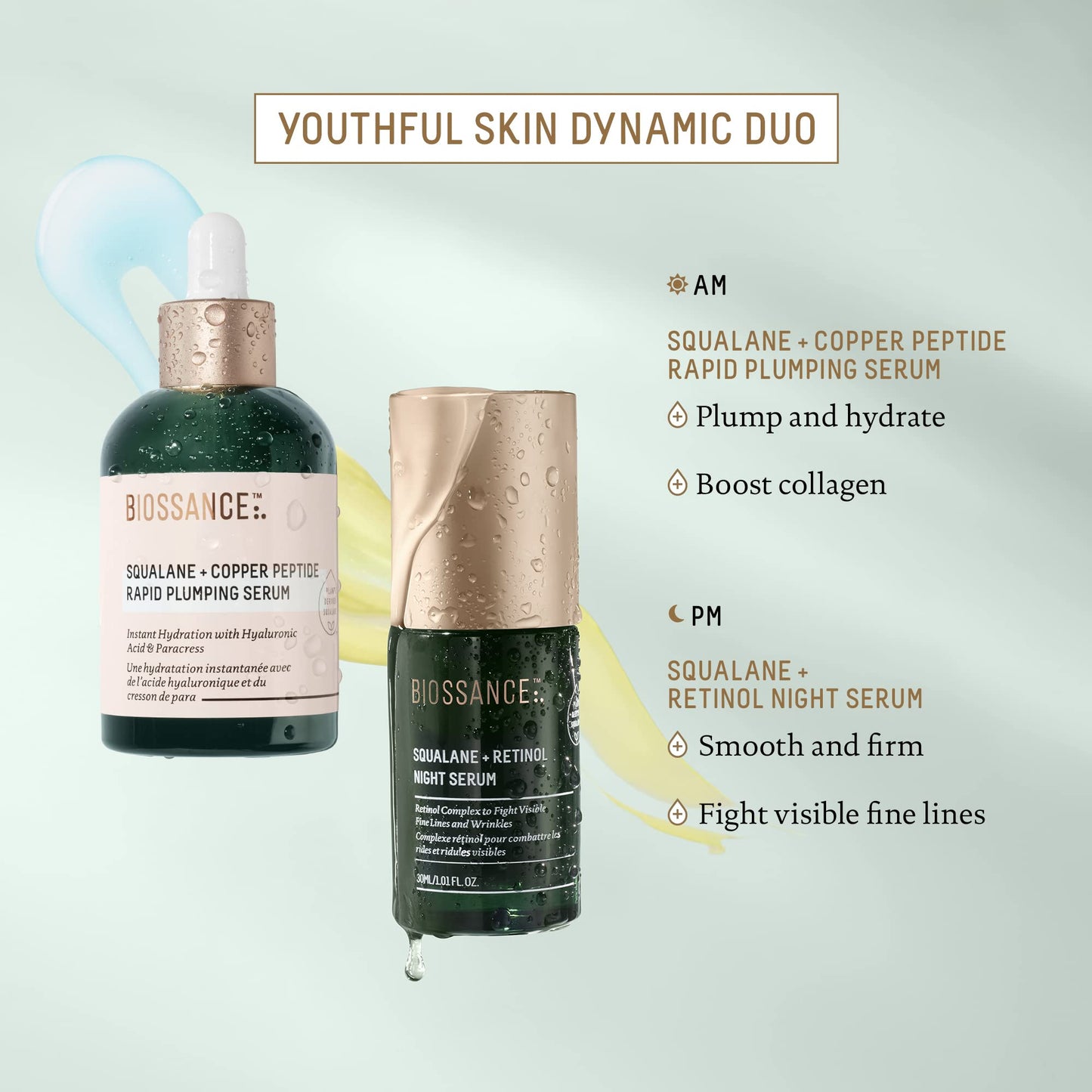 Biossance Squalane + Copper Peptide Rapid Plumping Serum - Face Serum for All Skin Types - Visibly Plumping + Firming Skin, Fine Lines + Wrinkles,