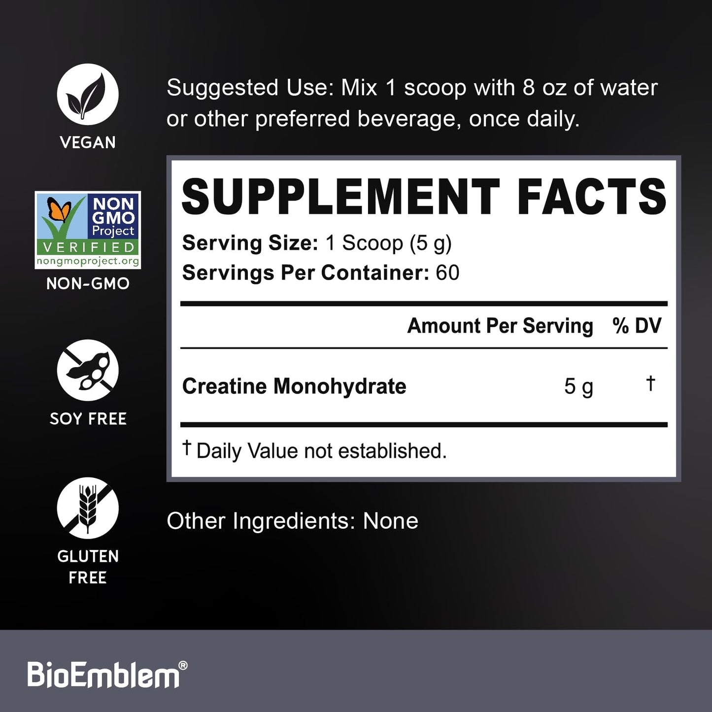 BioEmblem Creatine Monohydrate Powder - Unflavored Micronized Creatine Easily Mixes - Muscle Strength, Workout Recovery, Exercise Performance -