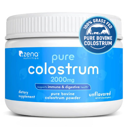 Zena Nutrition Bovine Colostrum Powder Supplement, 2000mg Pure Colostrum, Supports Immune and Digestive Health, Promotes Gut Health, Keto, Gluten Free