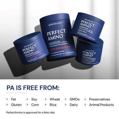BodyHealth PerfectAmino Powder - BCAA and EAA Powder for Pre and Post Workout - Amino Acid Energy Drink for Men and Women to Support Lean