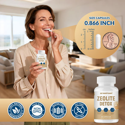 GZ HAOYUAN Zeolite Detox Capsules – Clinoptilolite Zeolite Supplement with Milk Thistle, Chlorella, Curcumin & PQQ for Gut, Liver & Full Body Detox Cleanse,
