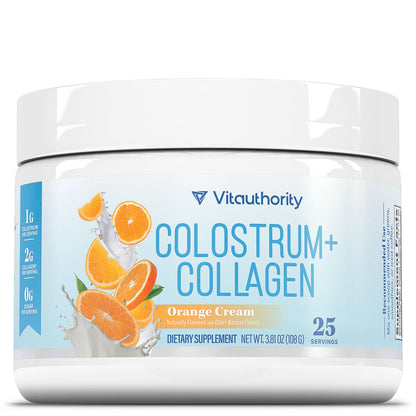 Colostrum Collagen Powder Hydrolyzed Peptide HydroPeach Gut Health Skin & Immune Support | 1g Bovine Colostrum, 2g Collagen Peptides, 20mg Peach Ceramides