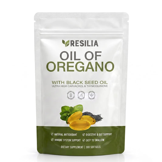 Resilia Softgels with Black Seed Oil 6000mg – Premium Grade Oregano Oil Capsules for Immune & Digestive Support – Non-GMO, Gluten-Free Softgels