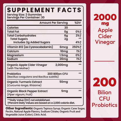 Apple Cider Vinegar Gummies 2000mg, Keto ACV Gummies with Probiotics, Keto Support & B12, Apple Cider Vinegar with Mother for Digestion, Metabolism,