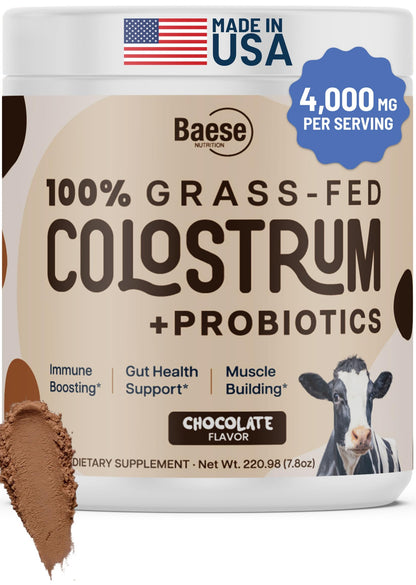 Baese Nutrition Organic Chocolate 4000mg Grass Fed Bovine Colostrum Powder + Probiotics Colostrum Supplement for Kids