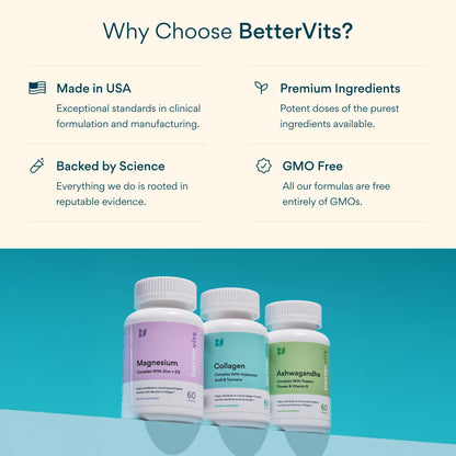 Bettervits Niacinamide Supplement with Vitamin B3, Marine Collagen & Hyaluronic Acid | High-Strength Vitamin B3 Capsules 300 mg. with Turmeric for Energy Metabolism