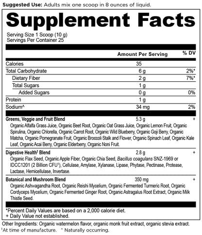 Ancient Nutrition SuperGreens Powder with Probiotics, Organic Watermelon Flavor Greens, Made from Real Fruits, Vegetables and Herbs, for Digestive