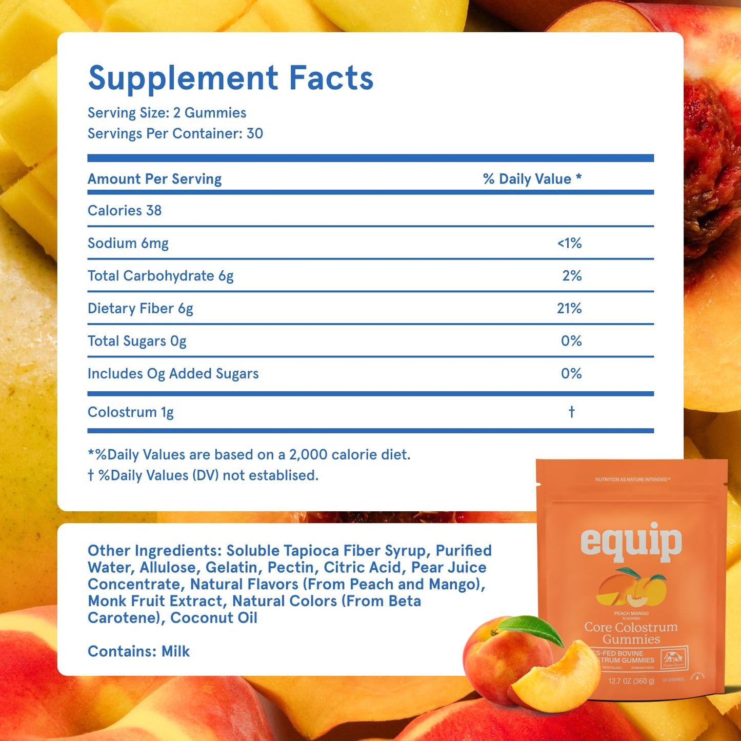 Equip Foods Core Bovine Colostrum Gummies, Delicious 1g Per Seving Grass Fed Colostrum Supplement - Gut Health, Immunity, Recovery, Hair & Skin - 60 Bovine Colostrum Gummies,