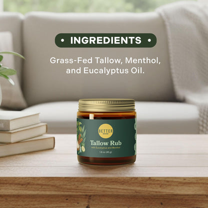 Betterbrand Petroleum-Free Medicated Tallow Rub – Natural Vapor Rub Alternative with Menthol & Eucalyptus - Grass-Fed Tallow Balm for Chest Congestion Relief - 1.6oz BetterbrandBuy Supplements Australia