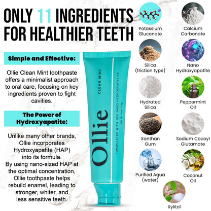 Ollie Fluoride Free 10% Nano Hydroxyapatite Toothpaste for Remineralizing Enamel, Sensitive Teeth & Whitening,